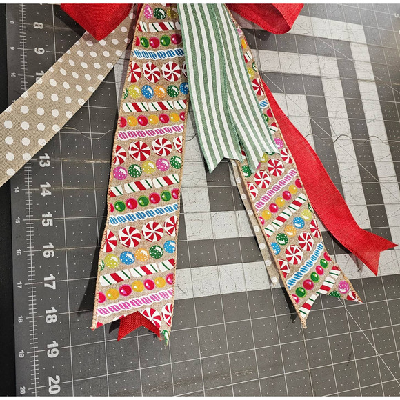 Candy Bow, Handmade Christmas Bow, Winter Bow, Whimsical Bow, Tree Topper - Picture 10 of 11